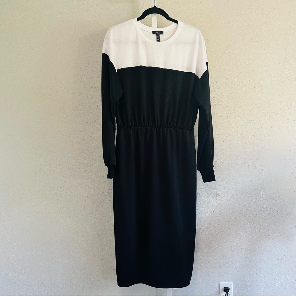 NWT Aqua sweatshirt midi dress black and white color block size large